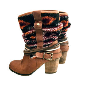 Steve Madden Tolteca Boots Womens Size 6 Cognac Leather Southwest Mid Calf Boho